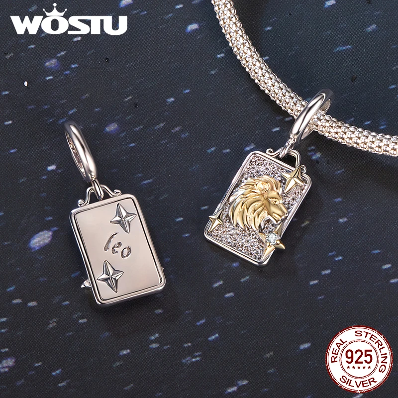 WOSTU 12 زودياك دلايات 925 فضة 18K الذهب نغمتين مستطيل قلادة كوكبة زودياك الخرز لصنع المجوهرات