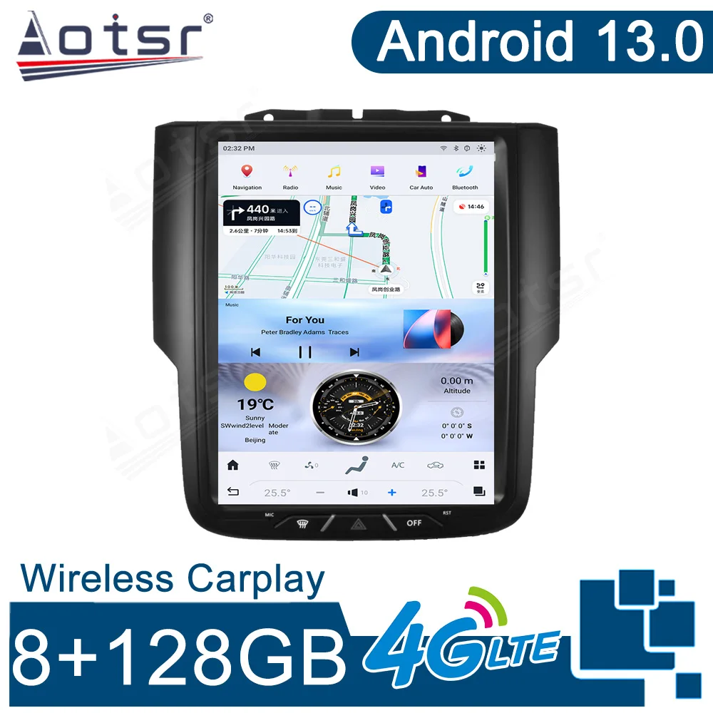 

Автомобильный мультимедийный плеер Carplay Android 13 GPS-навигация 4G WiFi стерео экран автомобильное радио для Dodge Ram 1500 2500 руководство 2013-2018