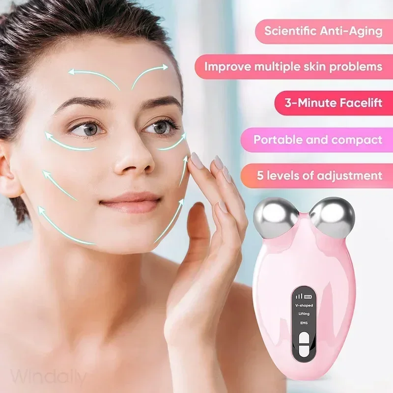 Multi functional vibration micro current massager for home use, lifting, firming, constant temperature facial beauty device