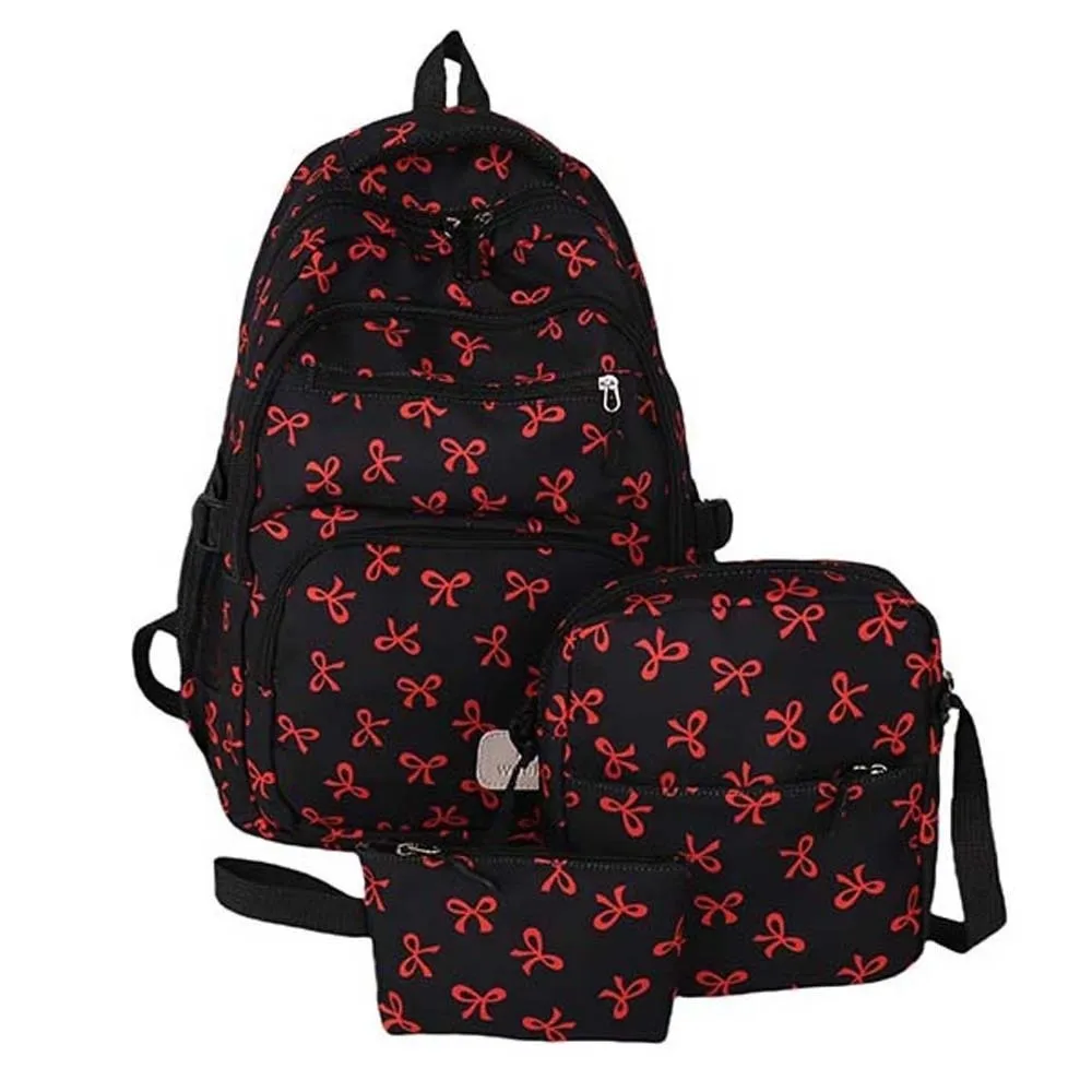 

Daypack Three-piece School Bag Set Casual Large Capacity Nylon Bow Backpack Durable Scratch Prevention Students School Bag Daily