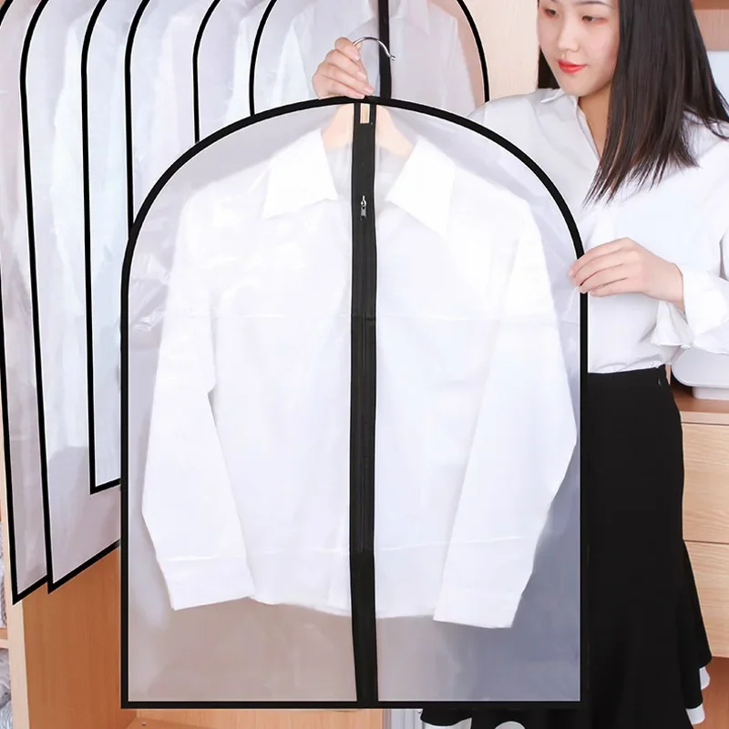 5PCs Dustproof Clothing Covers PEVA Transparent Coat Protector Wardrobe Anti-low Temperature Foldable Suit Hanging Garment Bag