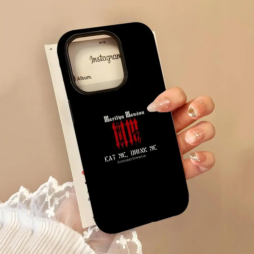 مارلين مانسون روك موسيقي جراب هاتف آيفون 16 15 14 13 12 11 برو ماكس 16 زائد لامع 2 في 1 غطاء الوفير