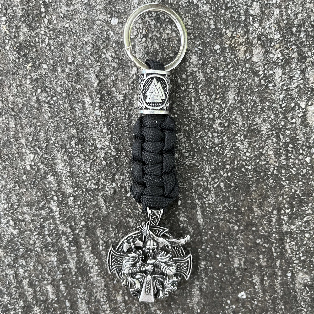 1Pcs Norse God Odin Axe Raven Amulet Viking Keychain Helena Rosova Paracord Jewelry For Car Key Accessories Handmade Keyholder