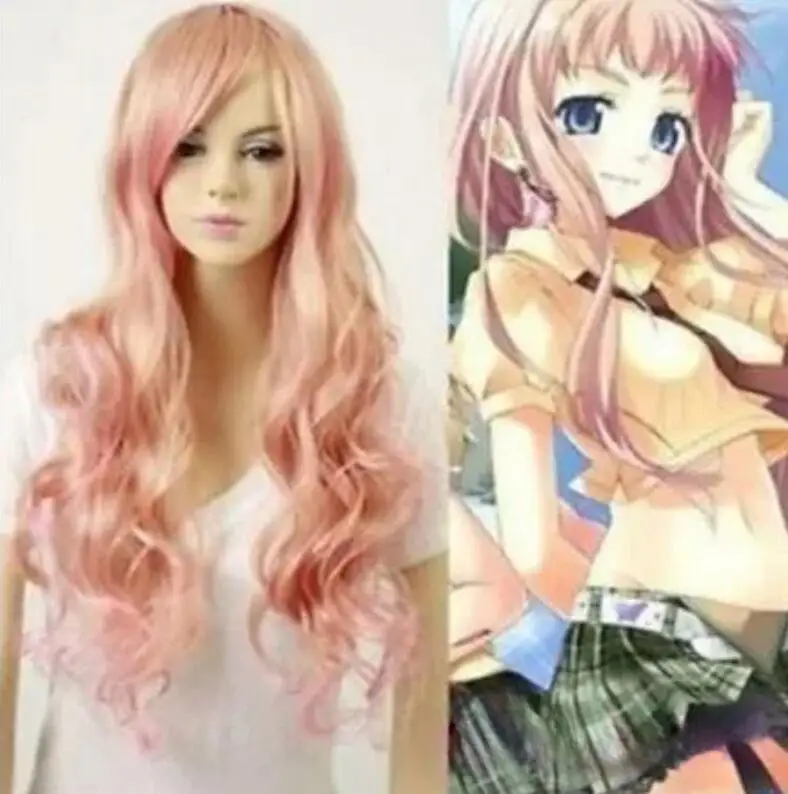 new sexy Long mix pink wavy cosplay party hair wigs