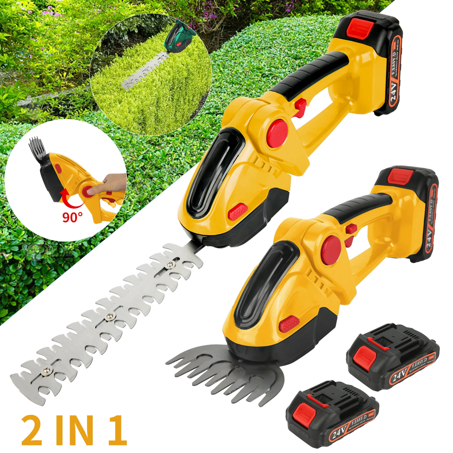 Macchina elettrica 2 in 1 per la cura del prato, versatile e senza fili, ideale per tagliare arbusti, con lame intercambiabili, attrezzo da giardino, tagliasiepi, strumento per tagliare rami.