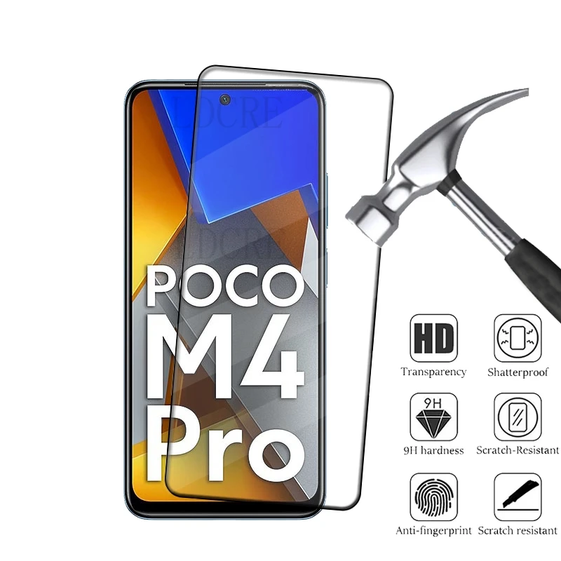 4Pcs For Poco M4 Pro 4G Glass Poco M4 Pro Tempered Glass Full Cover Glue 9H HD for Screen Protector Xiaomi Poco M4 Pro 4G Glass
