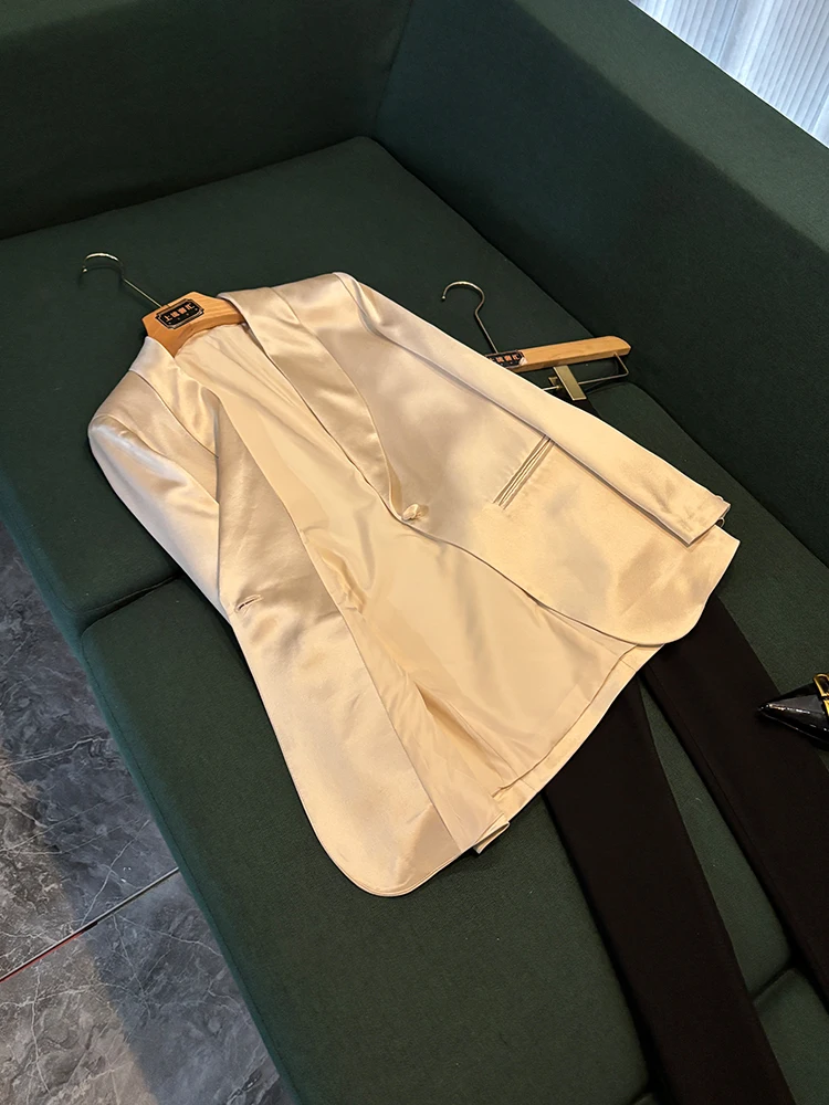 

Новый атласный костюм, окрашенный на заказ, элегантный, элитный, маленький, в стиле вестерн, Dr, приятный для поездок на работу, облегающий, длинный све, чистый цвет