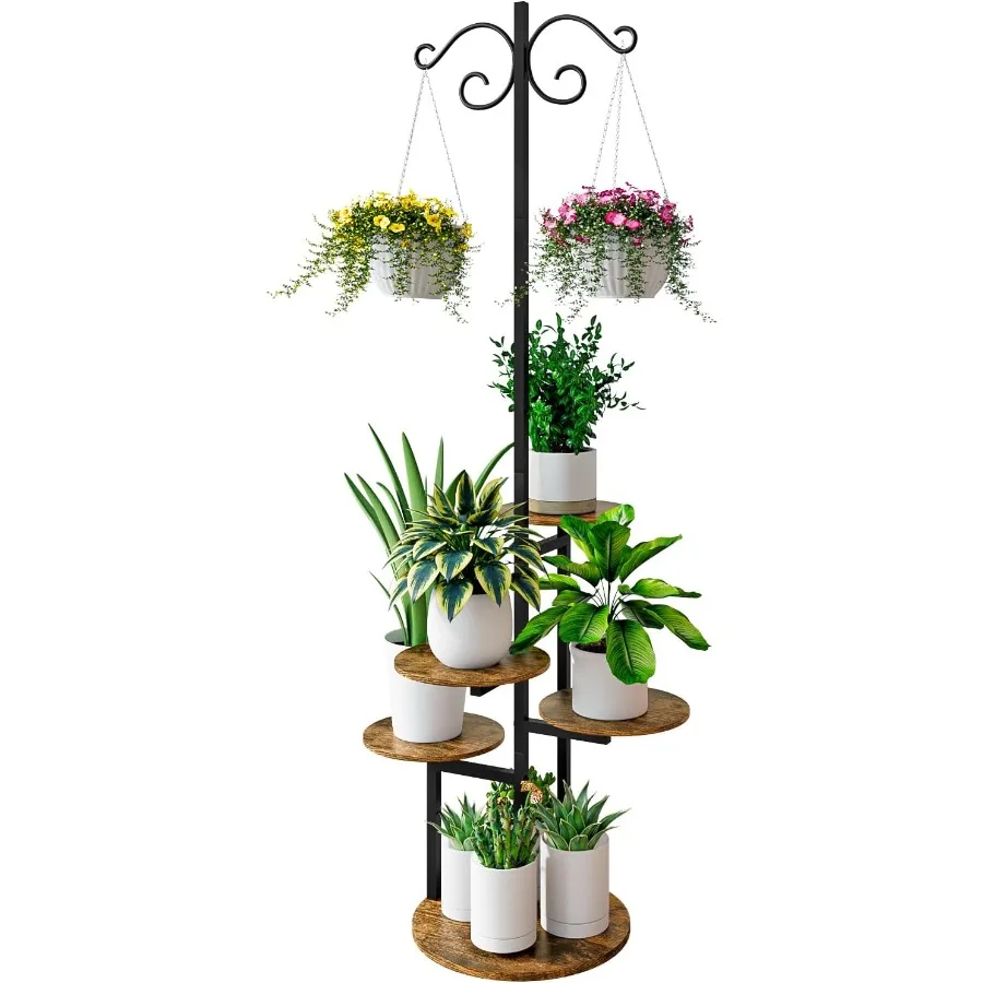 

Подставка для растений в помещении, 5-уровневая, 8 горшков с крючком, подвесная корзина, держатель для нескольких цветочных горшков для патио, сада, балкона, гостиной, кор