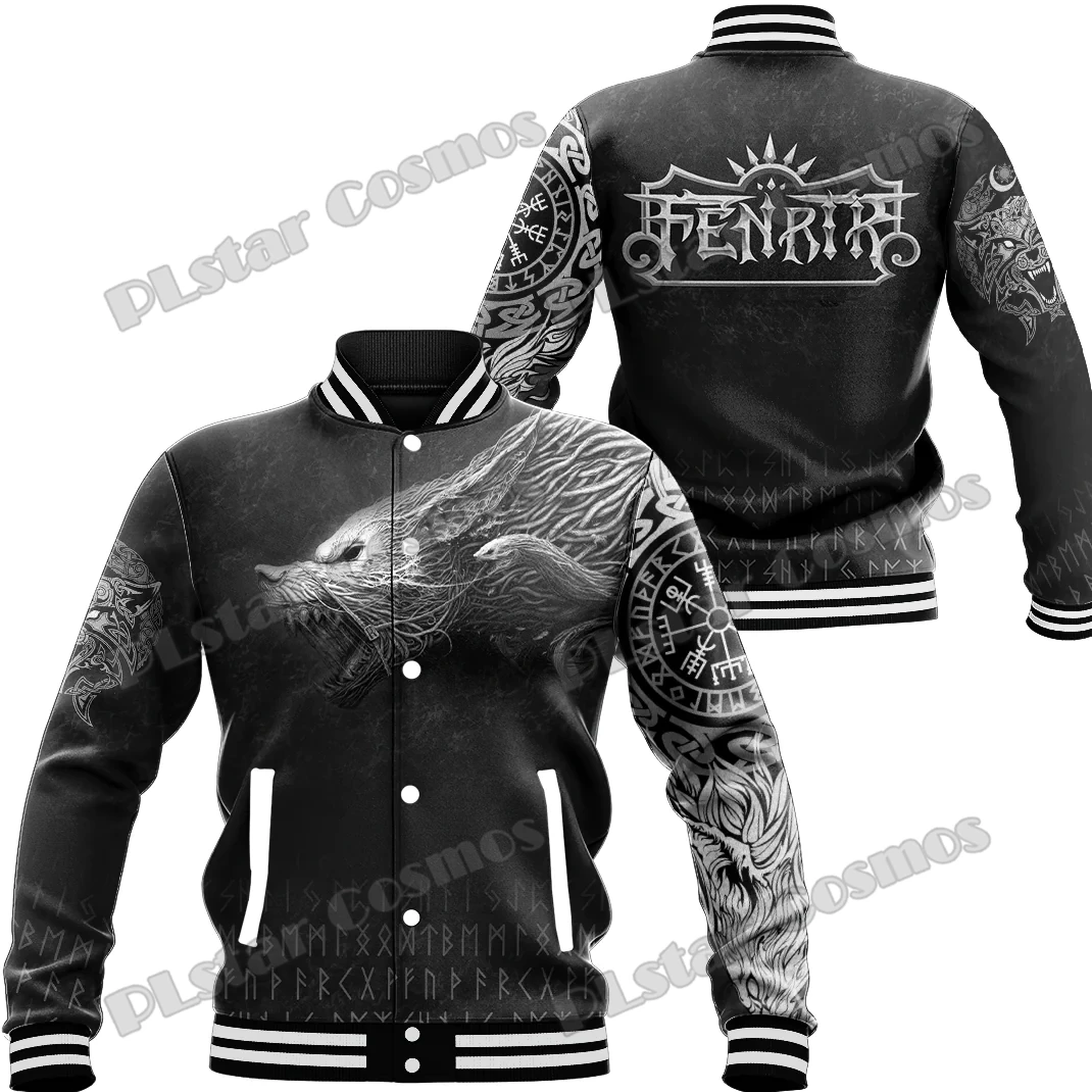 Fenrir Wolf & Odin Helm Of Awe Tattoo 3D Printed Men's Baseball Jacket Winter Unisex Casual Bomber Full-Snap Varsity Jacket AK17