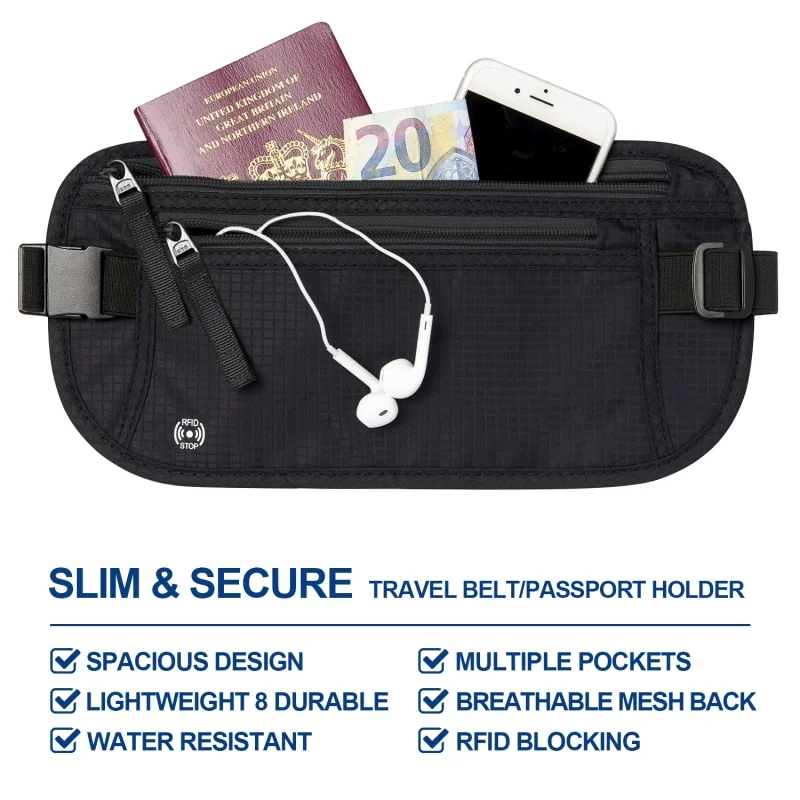 Travel Wallet Ultra-thin Passport Holder RFID Anti-theft Brush Fanny Pack Travel Multi-function Waterproof Document Storage Bag