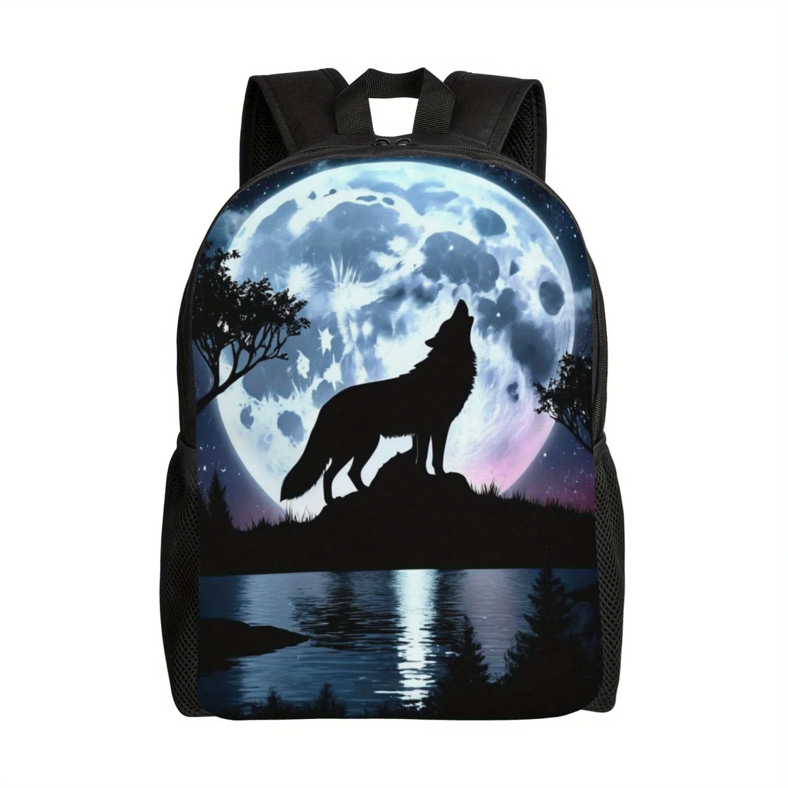 

Wolf Moon Print Laptop Backpack - Durable, Water-Resistant, and Ergonomic Design for Teen Women and Men - Perfect for School