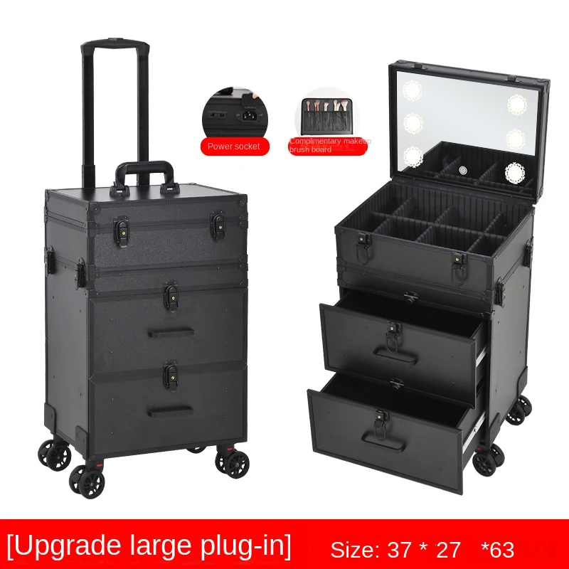 Makeup Case 2024 New Suitcase Mirror Lights 3-in-1 Makeup Bag Luggage Professional Trolley Can Sit Women Cosmetic Bag Travel