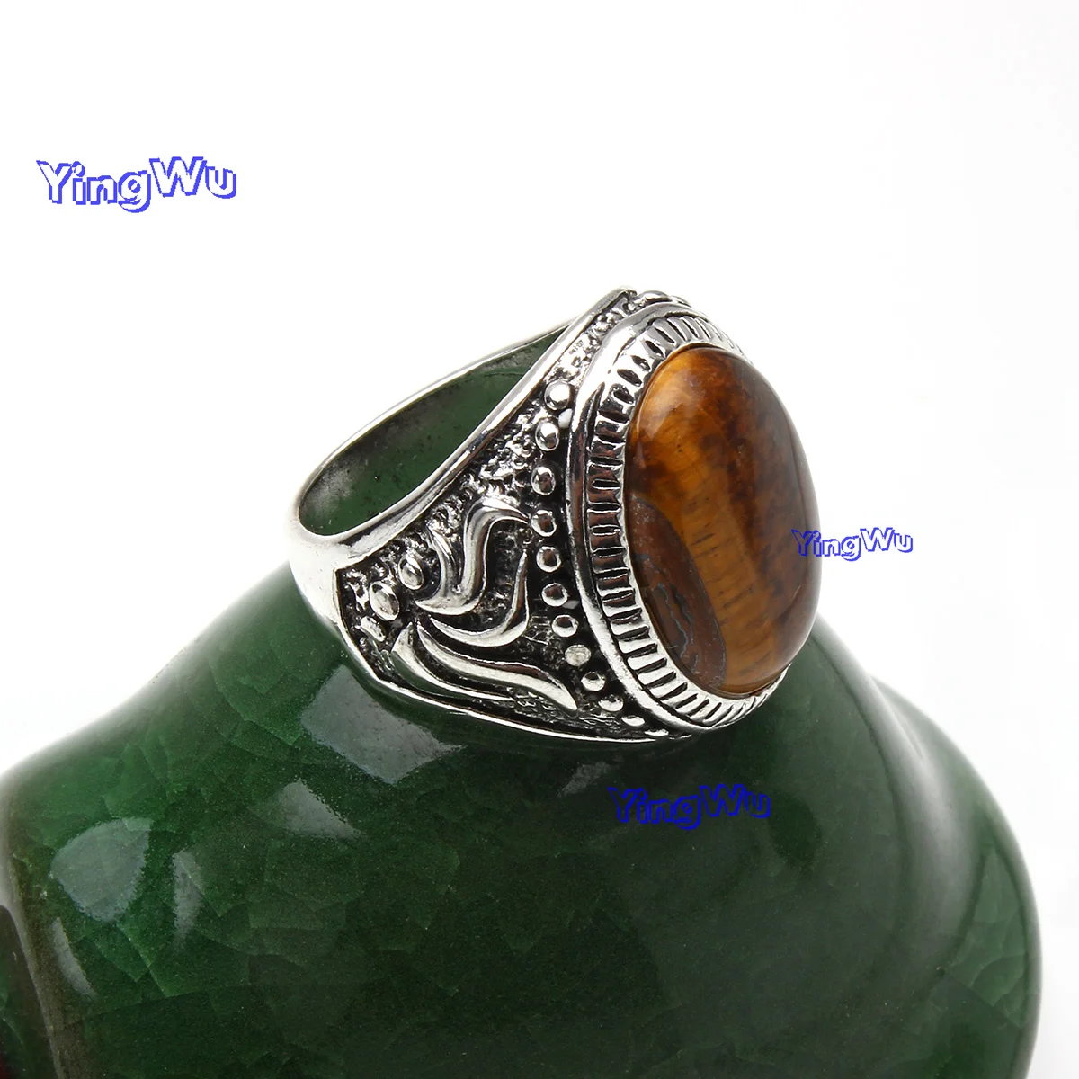 10pcs/Lot Wholesale Colorful Tiger Eye Natural Stone Finger Rings For Bohemia Mix Style Silver Color Hollow Alloy Metal Jewelry