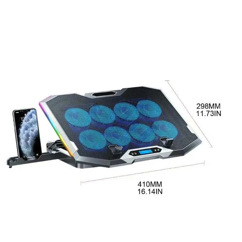 حامل كمبيوتر محمول 652F، 8 حامل هادئ لمروحة التبريد، حامل هاتف مشعاع RGB صامت