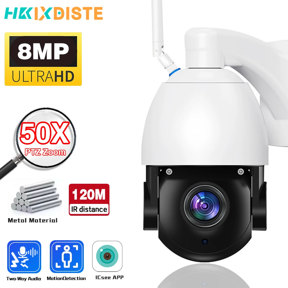 8MP 4K HD 50X Zoom Optical 120M PTZ WIFI Camera  IP Camera Outdoor AI Human Tracking IR  Security Surveillance P2P Metal Camera