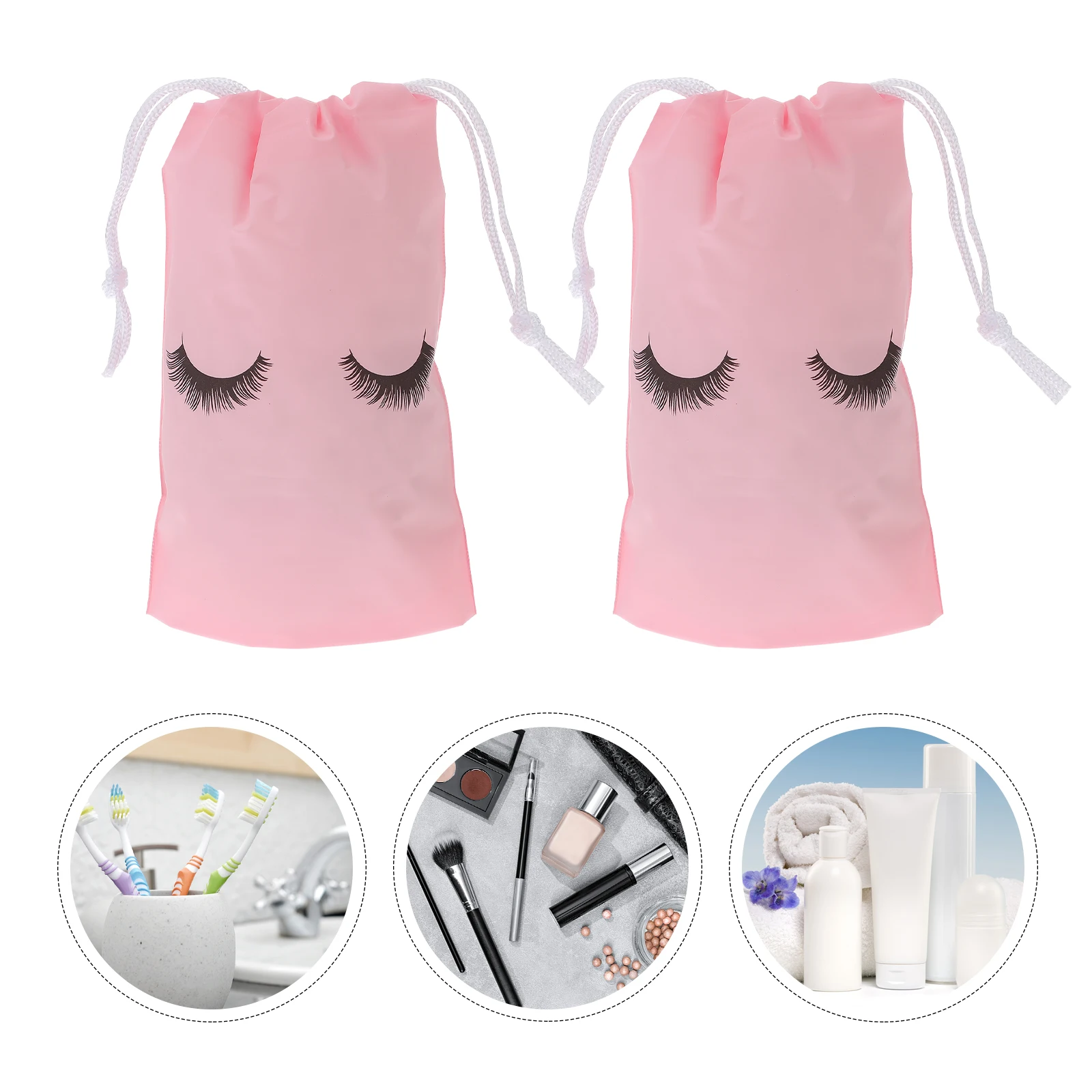 

100 Pcs Pink Bags EVA Nylon Drawstring Compact Travel Size Makeup Storage Lash Toiletry Eyelash Aftercare Bag