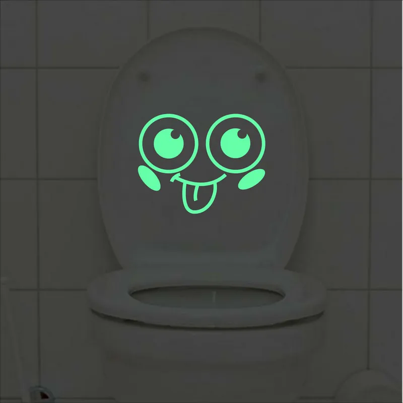 Funny Cartoon Smile Face Toilet Stickers Glow in the Dark Bathroom Decoration Wall Door Fridge Laptop Car Window DIY Vinyl Decal