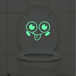 Funny Cartoon Smile Face Toilet Stickers Glow in the Dark Bathroom Decoration Wall Door Fridge Laptop Car Window DIY Vinyl Decal