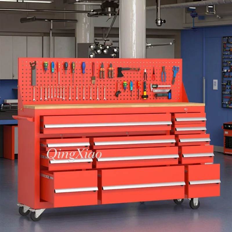 Drawer Type Multifunctional Cart With Workbench Top And Tool Hanging Panel For Auto Shop Industrial Maintenance Mobile Cabinet