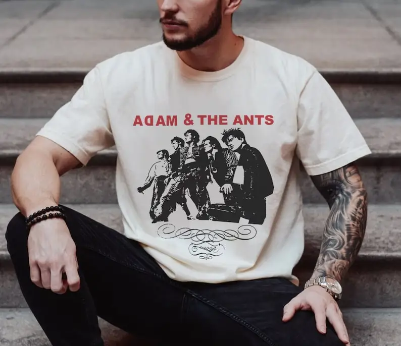 Adam Ant T-shirt dan the Ants baju pria lengan pendek, Kaus katun kerah O, baju ukuran besar