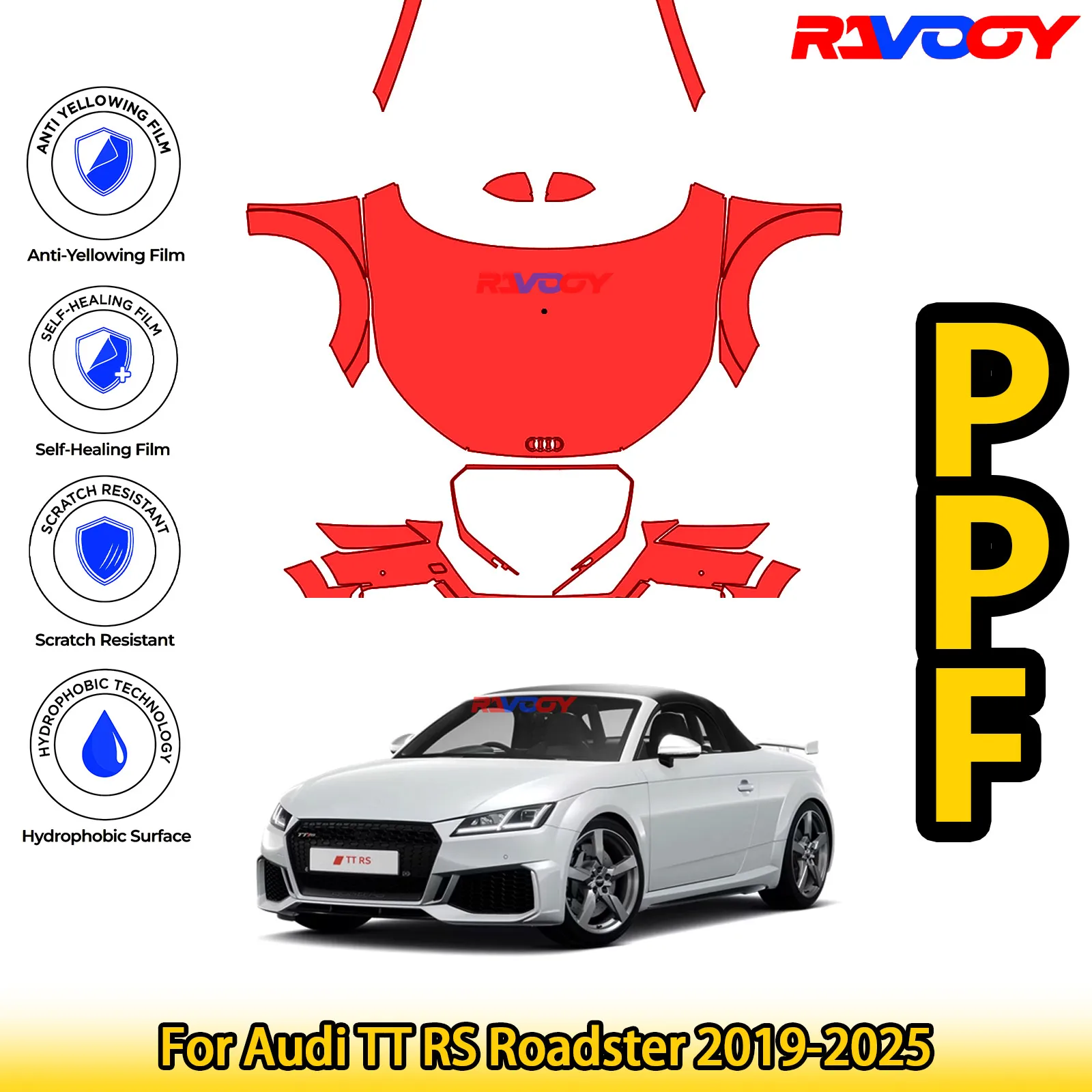 

For Audi TT RS Roadster 2019-2025 Glossy Matte Black Precut front PPF Kit Paint Protection Film