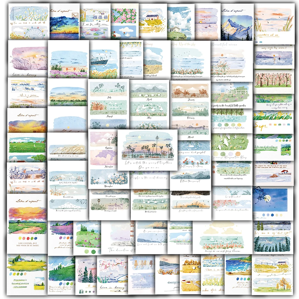 64PCS Passing By Is Full of Scenery Print Graffiti Stickers Decoration Salon Notebook Bicycle Retro Luggage DIY Suitcase Sticker