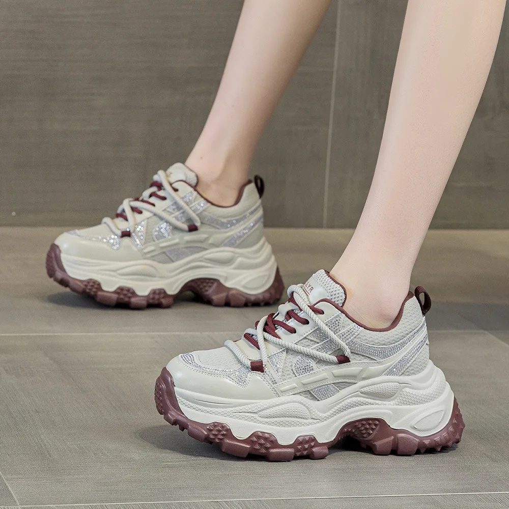 

Women's shoes 2026 spring new rhinestone casual sports shoes dad shoes height increasing women's shoes inside