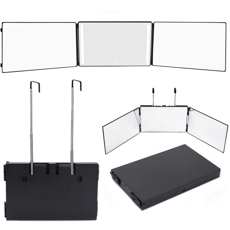 Adjustable Hanging LED Makeup Mirror - Folding Three sided Design, Three fold Mirror, Portable Makeup Mirror