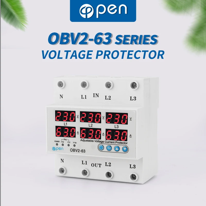 

63A Three Phase Voltage Current Relay Protector 220V 3P Over Under Voltage Relay Current Limiter Adjustable Protect