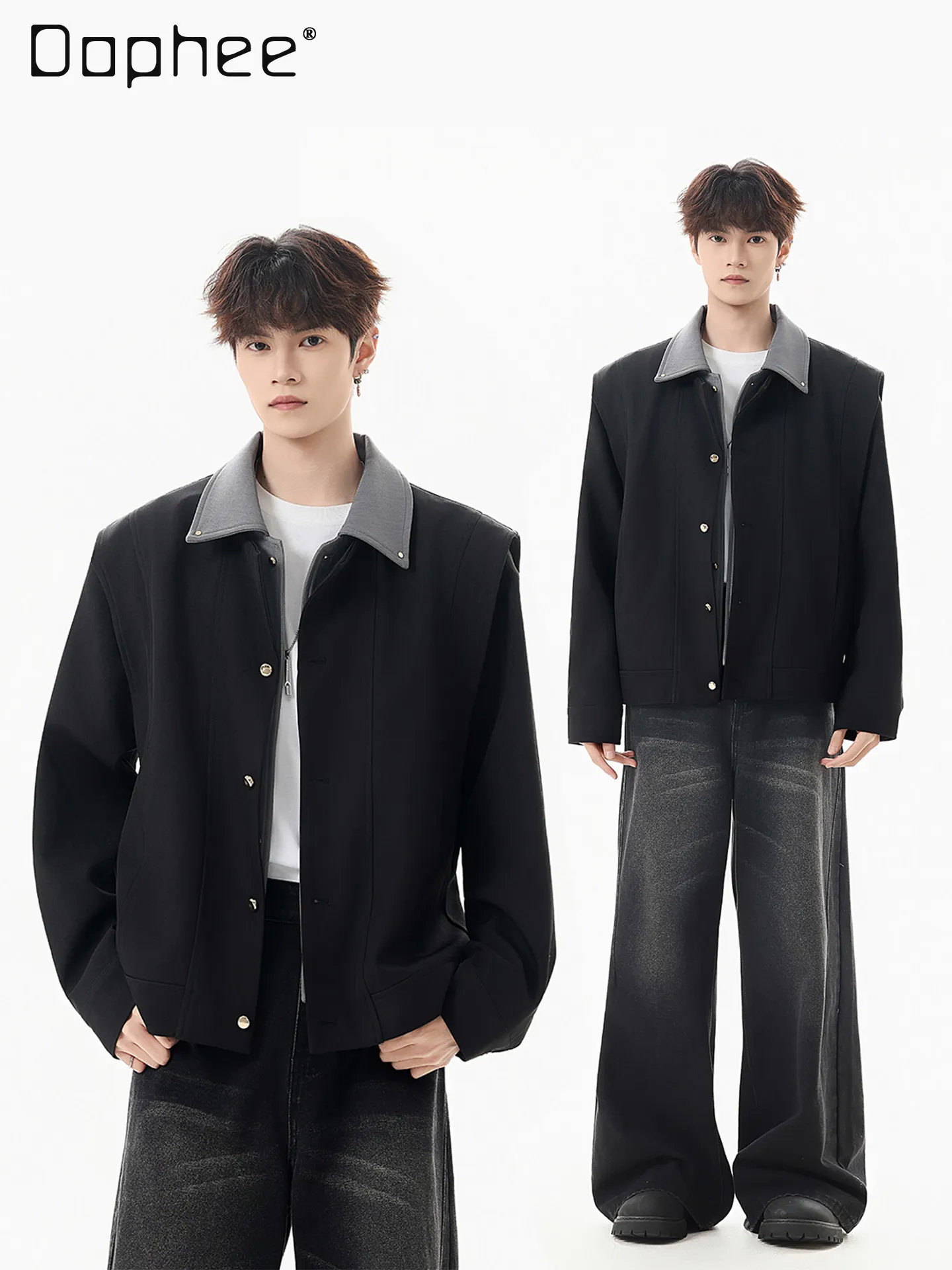 

Spring and Autumn American Retro Style High-End Feel Men's Fake Two-Piece Patchwork Black Commuter Loose Casual Jacket