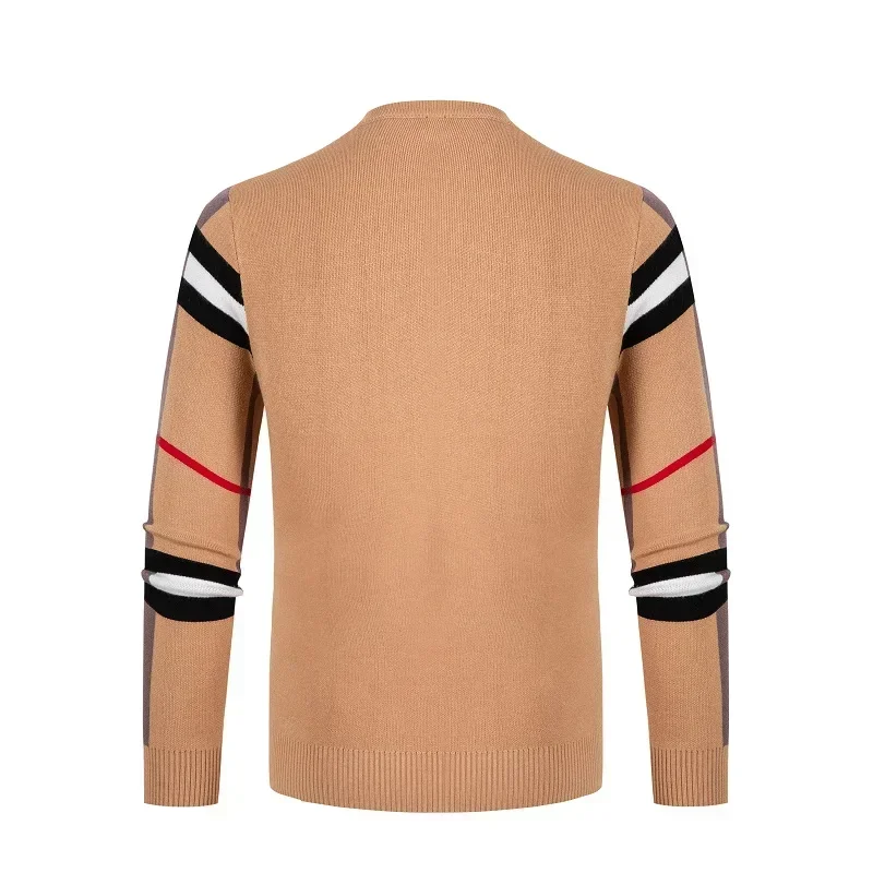 Men's Sweater Knitted Pullover 2024 Autumn/Winter New Soft Warm Striped Checker Round Neck Sweater Casual Fashion Men Clothing