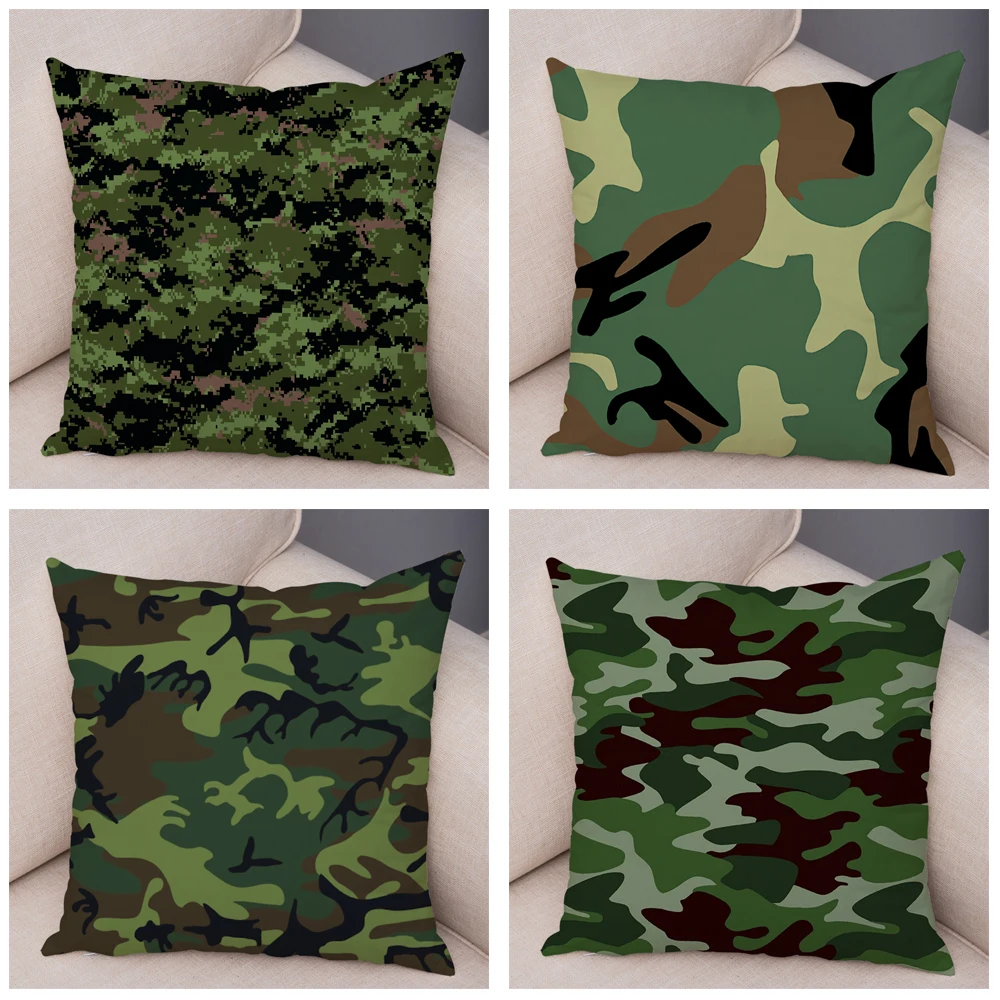 Nordic Style Military Green Camouflage Cushion Cover Decor Geometric Pillowcase Soft Plush Pillow Case for Sofa Home Car 45x45cm