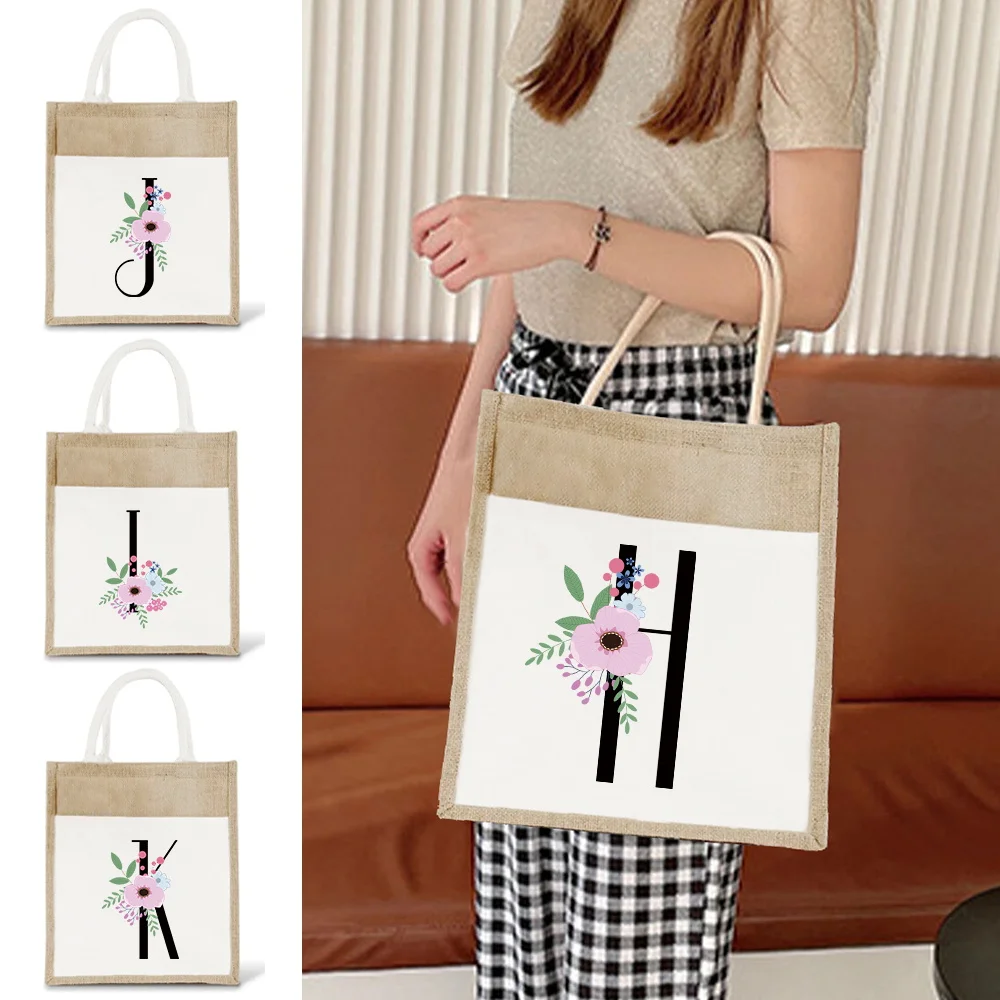 

Shopping Bag Vintage Tote Bags Black Flower Pattern Reusable Environmental Grocery Storage Bags Casual Large Capacity Beach Bag