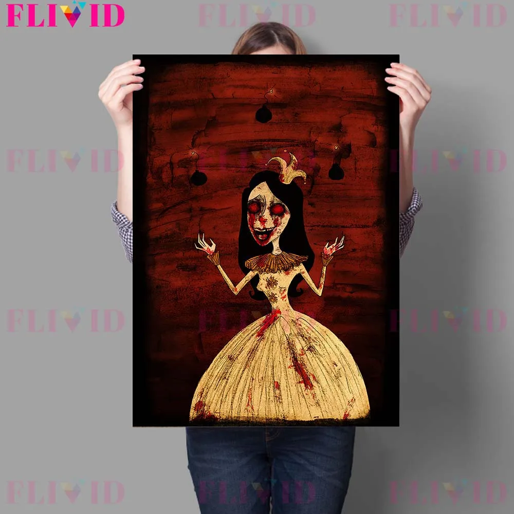 Gothic Horror Curse Girl Art Poster And Print Vintage Dark Little Witch Wall Art Prints Bloody Romantic Canvas Painting Decor