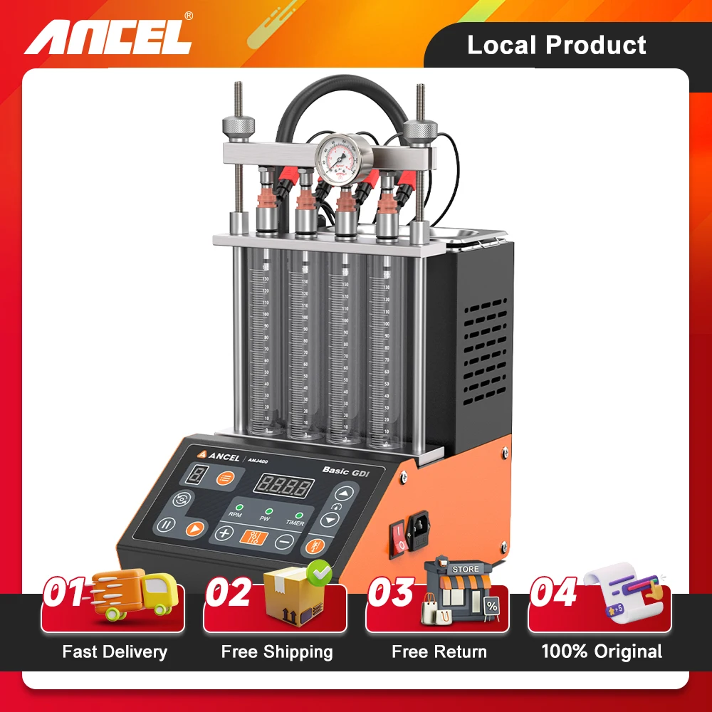 Ancel ANJ400 GDI 4-Cylinders Fuel Injector Cleaner Resistance Test Ultrasonic Cleaning Gasoline Injector Nozzle Cleaning Machine