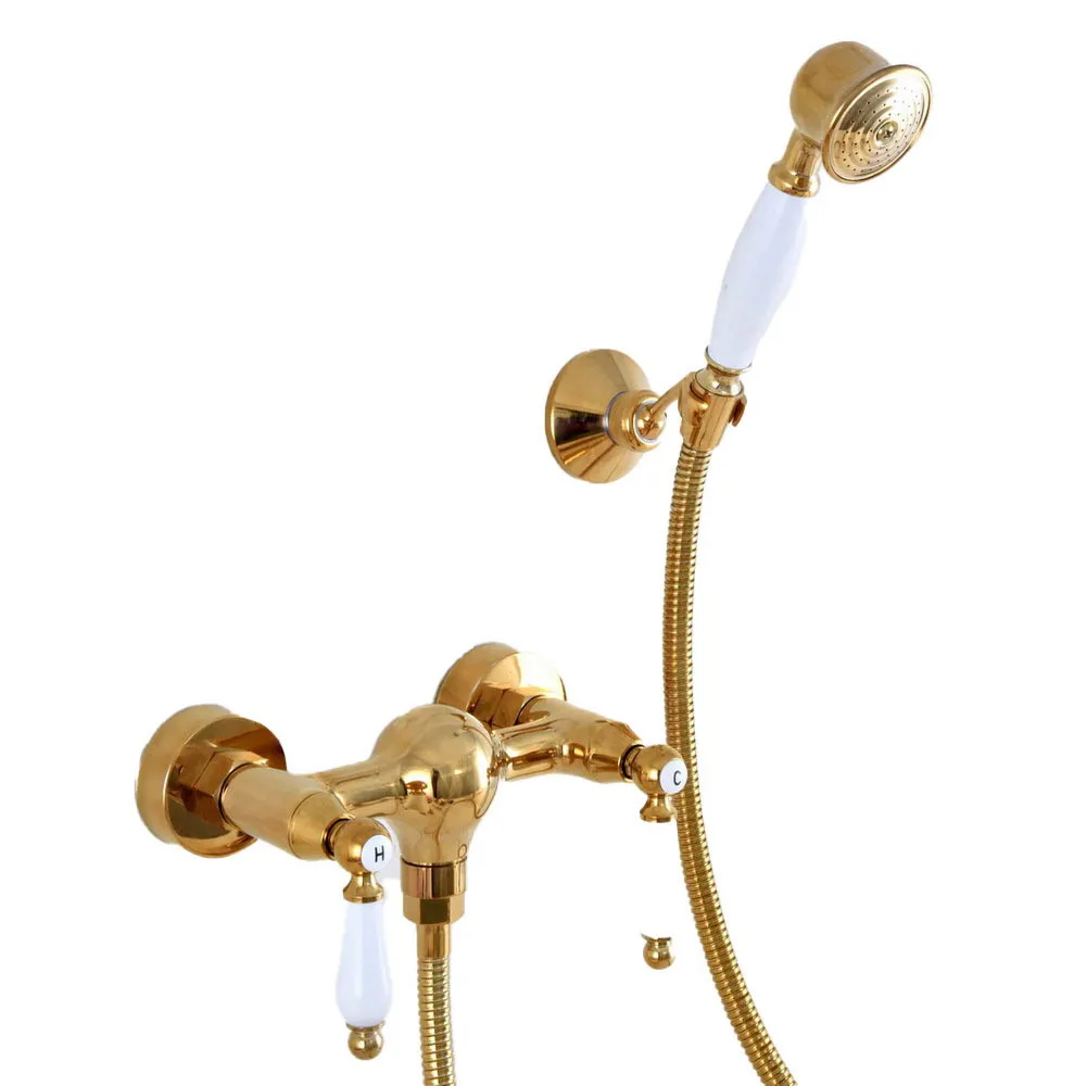 Zestaw baterii prysznicowych do ręcznego prysznica w kolorze złotym, mosiężny, montowany na ścianie, baterie wannowe ana978