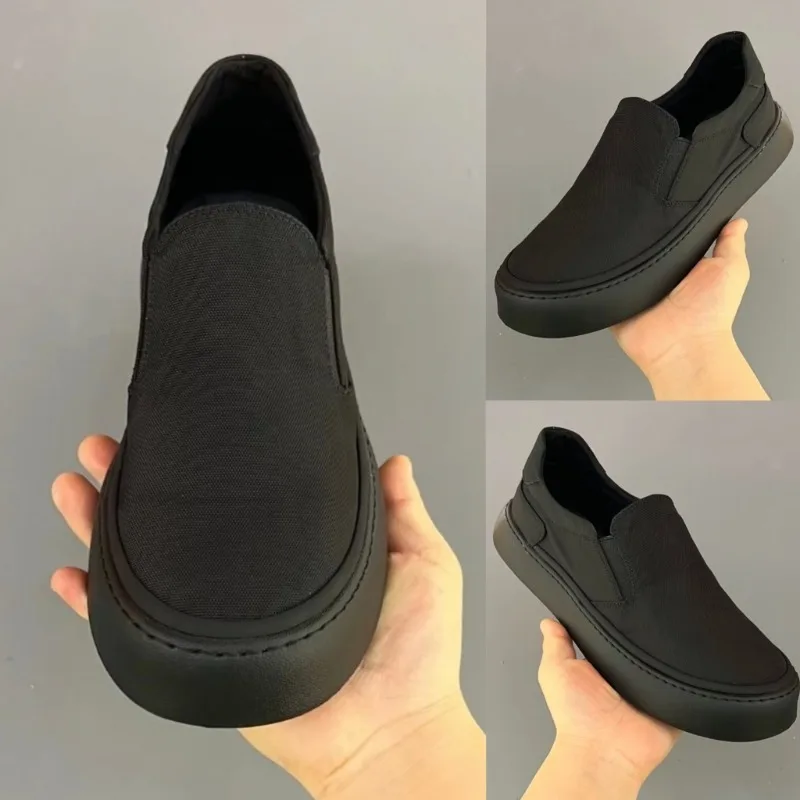 Platform Casual Shoes for Men Slip-on Cool Young Shoes Street Pure Black Footwear Breathable Flat Mens Casual Shoes Plus Size 45