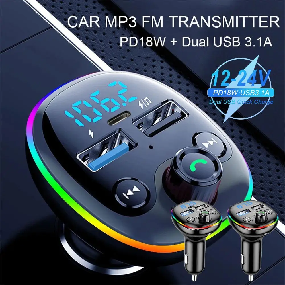 

18W FM Transmitter PD Wireless Bluetooth 5.0 Handsfree Dual Car Fast TF Charger Support Radio Modulator MP3 Player Card USB T1Y8