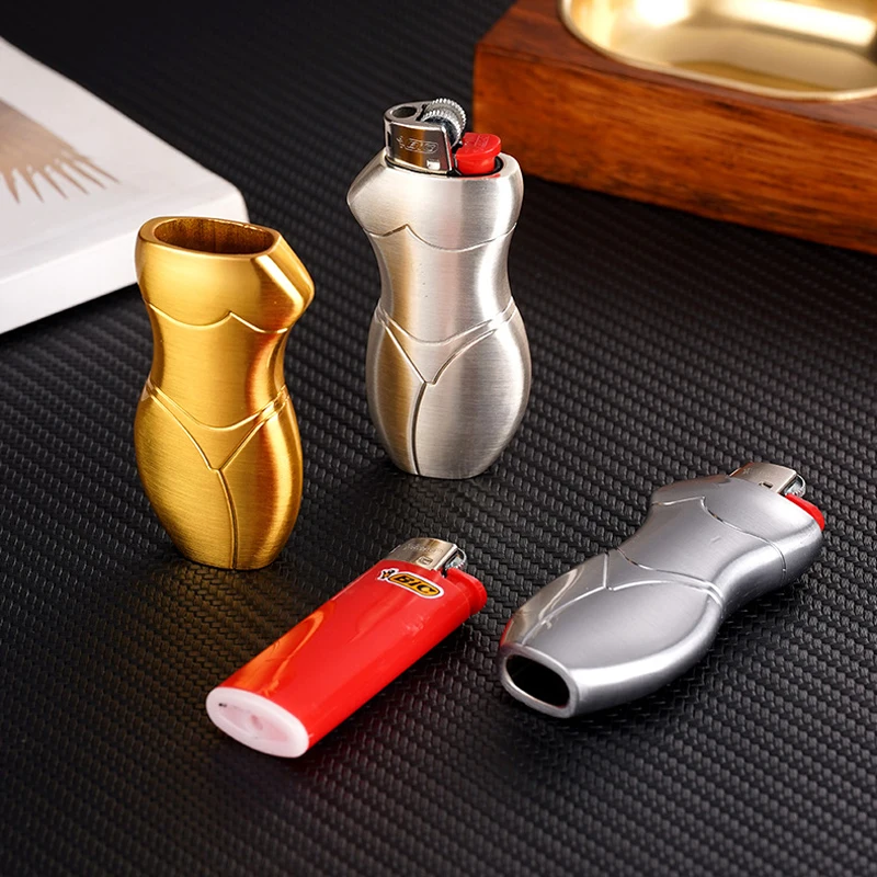 Creative Sexy Lady Case For BIC Lighter Mini J25 Metal Alloy High-Quality BIC J5 Decorative Shell Wholesale Silver Golden