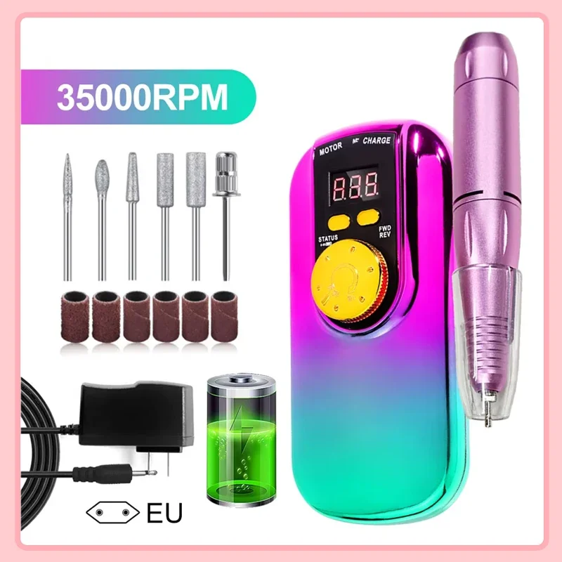 35000RPM ポータブル電動ネイルドリルマシン LCDディスプレイ付き 充電式 アクリルジェル用 プロ用マニキュアツール