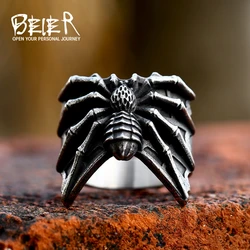 BEIER 2023 New Arrival Unique Design Spider Ring Punk Biker Creative Gothic Animal Stainless Steel Jewelry For Men Wholesale