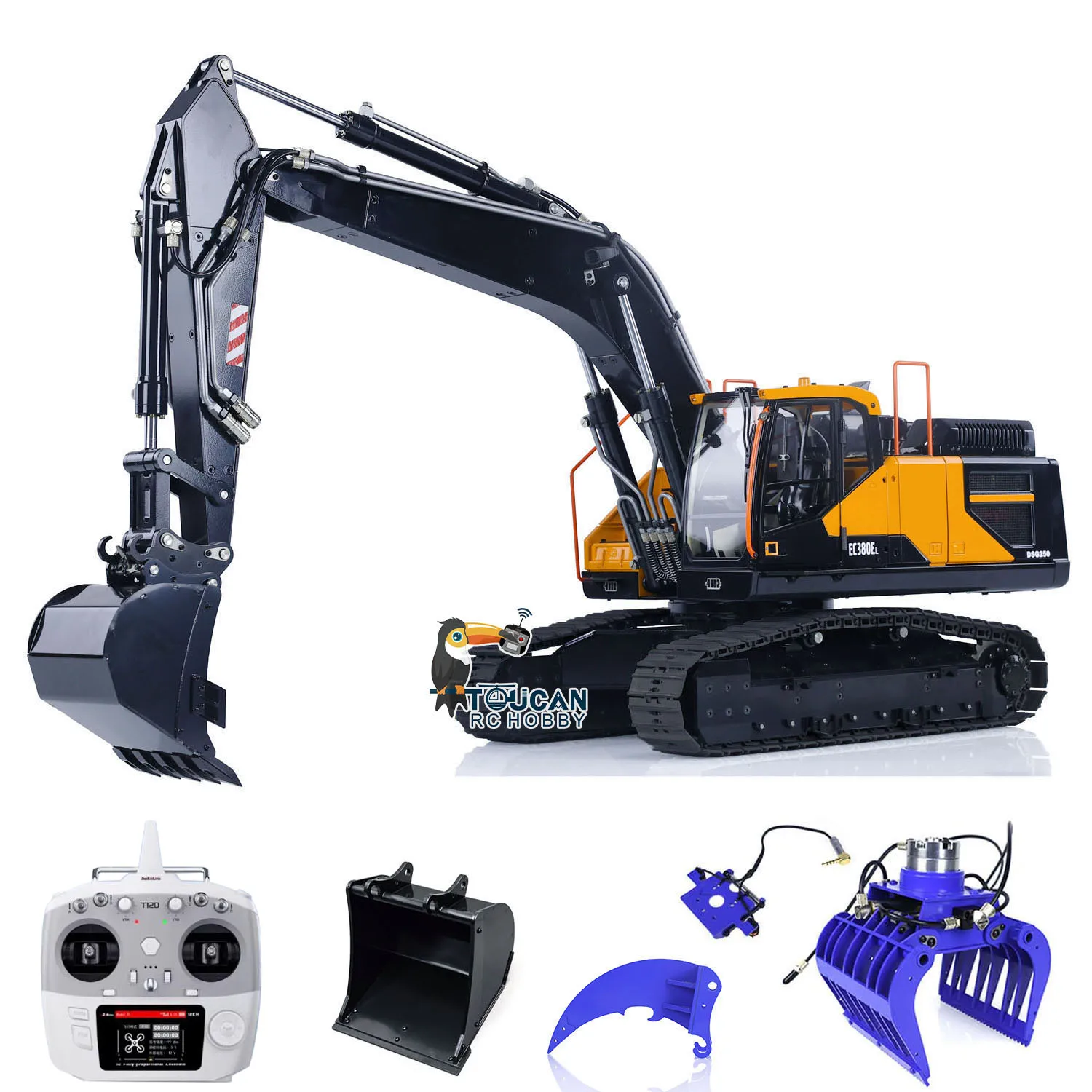 

In Stock 1/14 EC380 RC Hydraulic Excavator Metal Remote Control Digger Truck Vehicles 5-way Reversing Valves Lights Toy