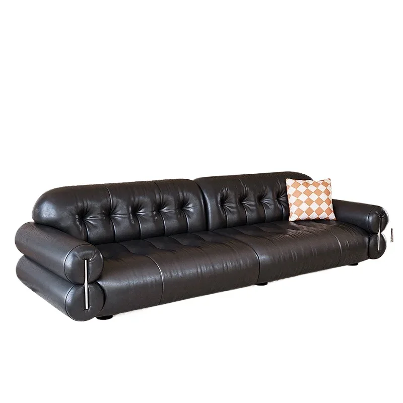 

Cloud sofa Chinese antique leather living room French retro big black cow first layer cowhide sofa