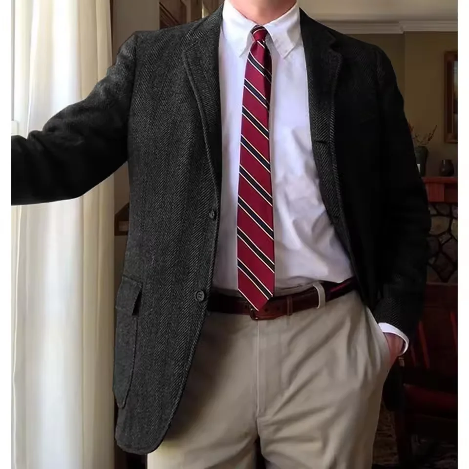 سترة بدلة متعرجة للرجال بقصة ضيقة وصدر واحد وطية صدر السترة سترة أنيقة غير رسمية مريحة ملابس رسمية للأعمال #6