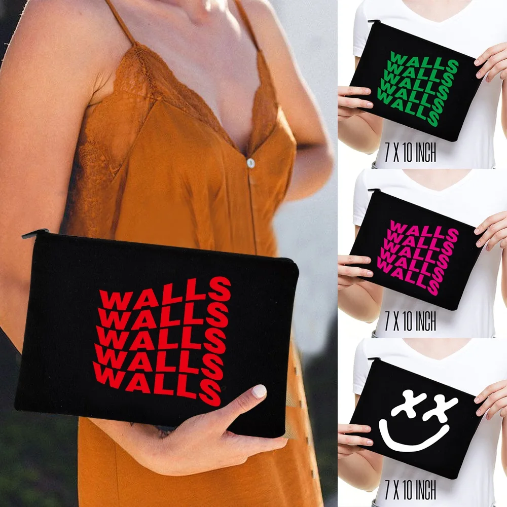 

Women Cosmetic Bag Makeup Pouch Hand Travel Bag Lipstick Organizer Cases Fashion Walls Text Pattern Zipper Clutch Phone Purse