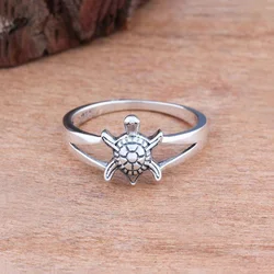 Bohemian Vintage Cute Sea Turtle Ring For Women Girl Retro Silver Color Wedding Rings Anniversary Jewelry Valentine's Day Gifts