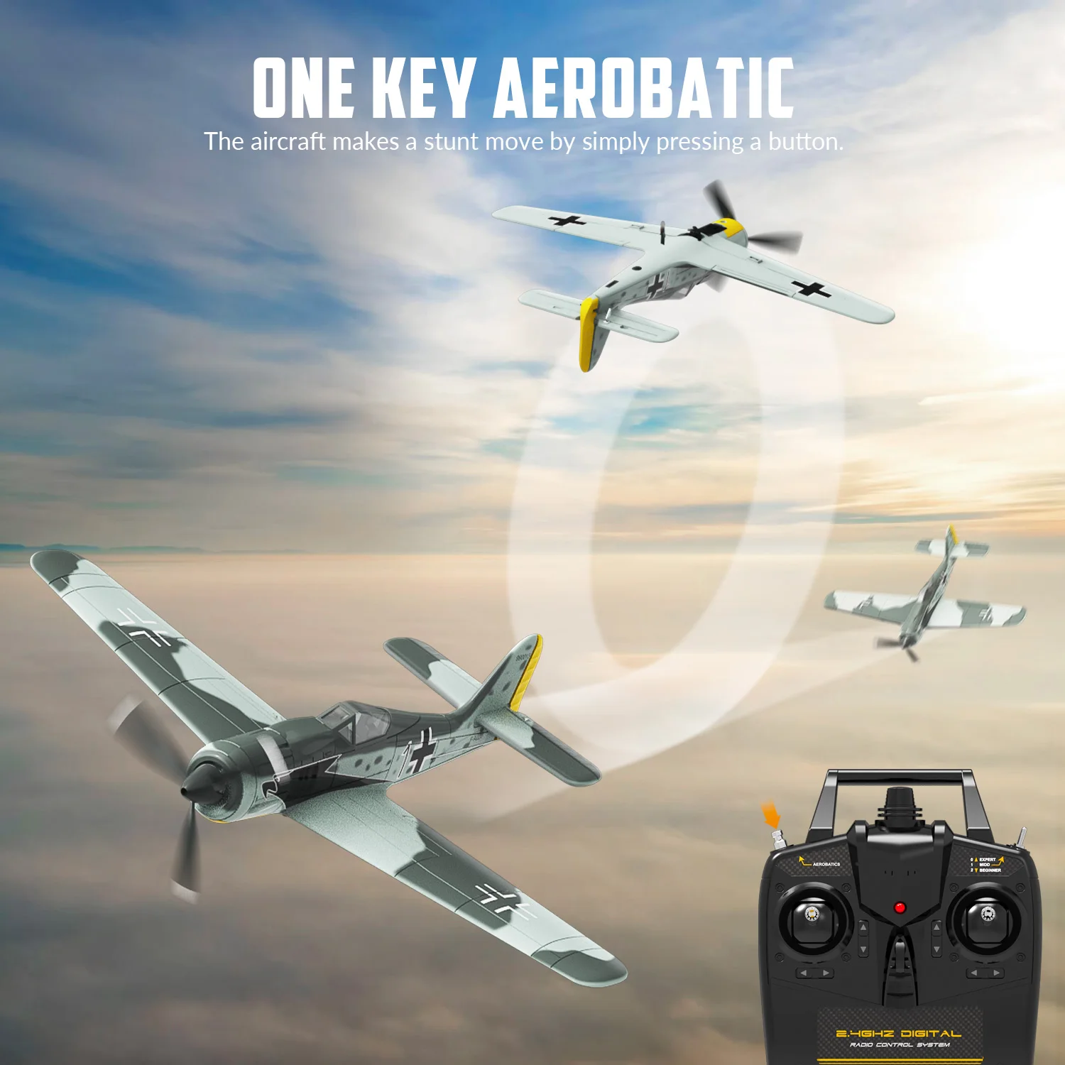 

VOLANTEXRC FW190 RC Plane 2.4G 4CH 6 Axis EPP 400mm Wingspan One Key Aerobatic 3 Modes RTF Fighter ﻿
