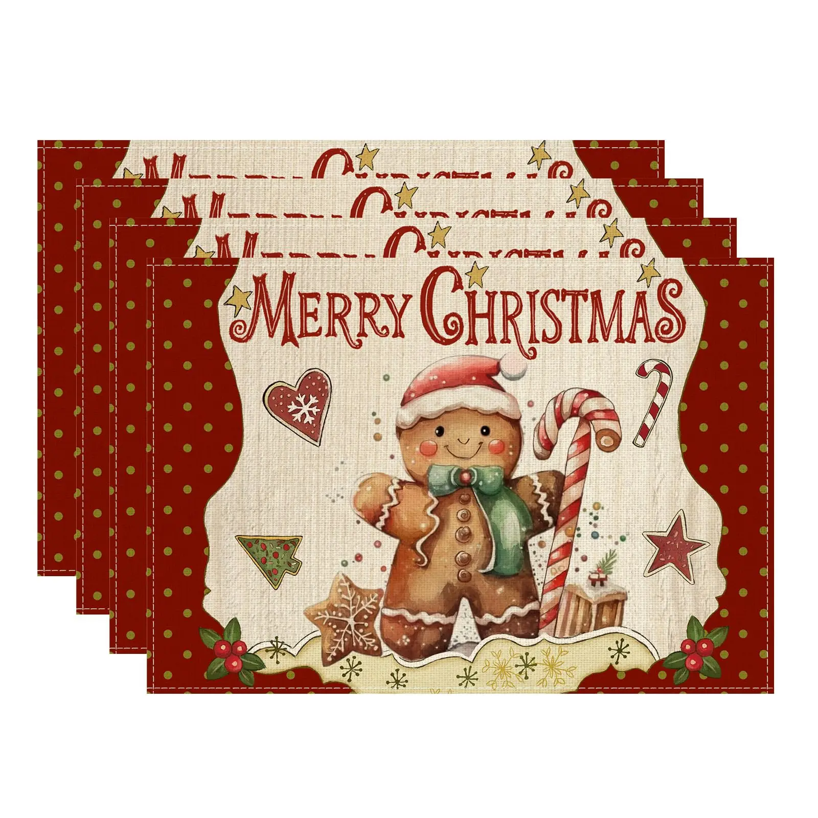 

Merry Christmas Gingerbread Man Winter Xmas Placemats Table Mats for Party Home Kitchen Dining Table Decorations 12x18 Inch