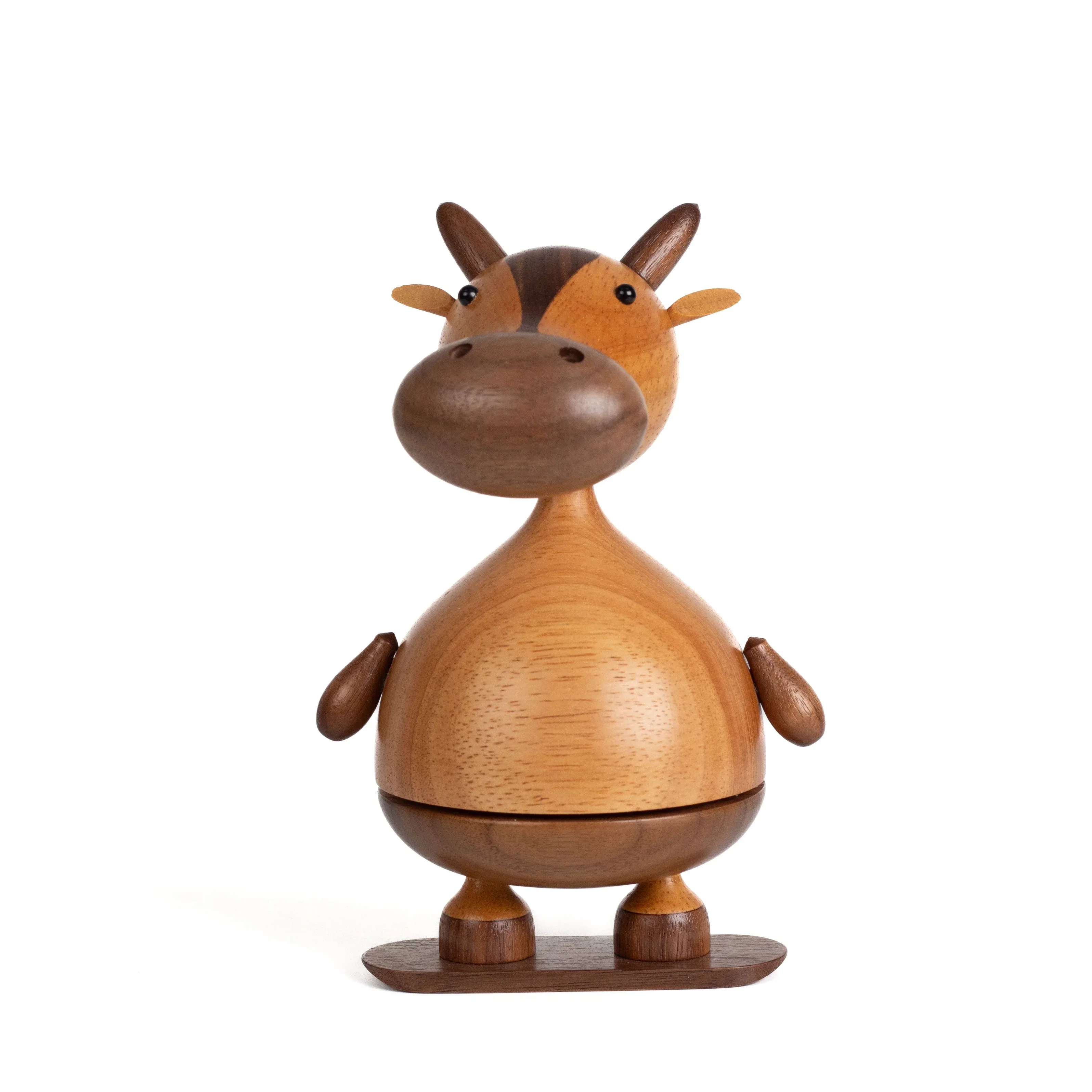 Custom 12 Chinese Zodiac Cow Round Wooden Music Box With Hand Crank Rotating Animal Design for Spring Festival Gifts