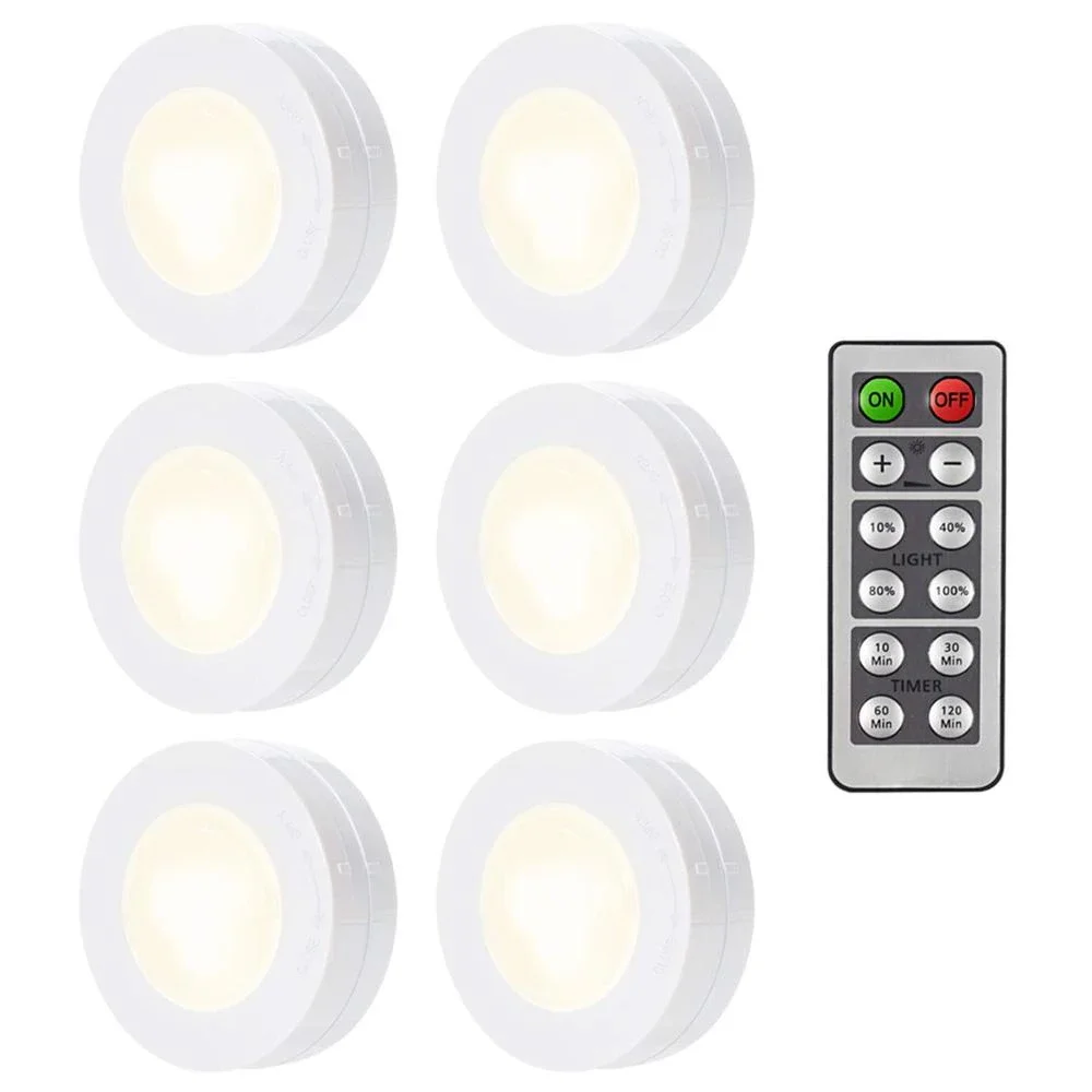 LED sob a luz do armário com controle remoto, luz noturna regulável, alimentado por pilhas, lâmpada do quarto, luzes do armário, 3 cores, 1-6PCs